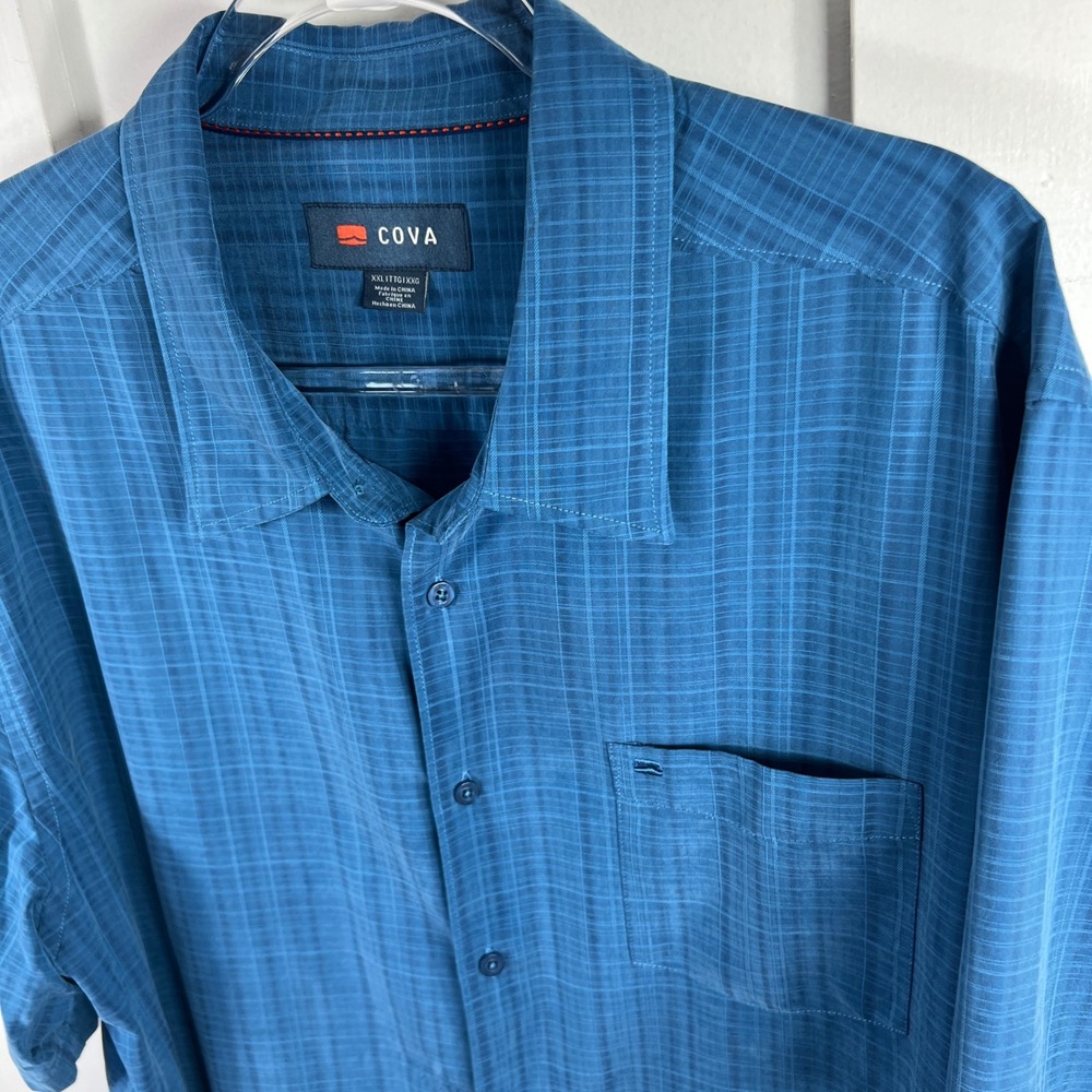 Cova Mens XXL Blue Plaid Short Sleeve Button Down Shirt Modal Blend Camp